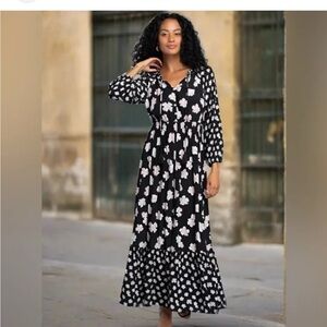 Lovestitch Black and White Wrap Sundress with Bishop Sleeves